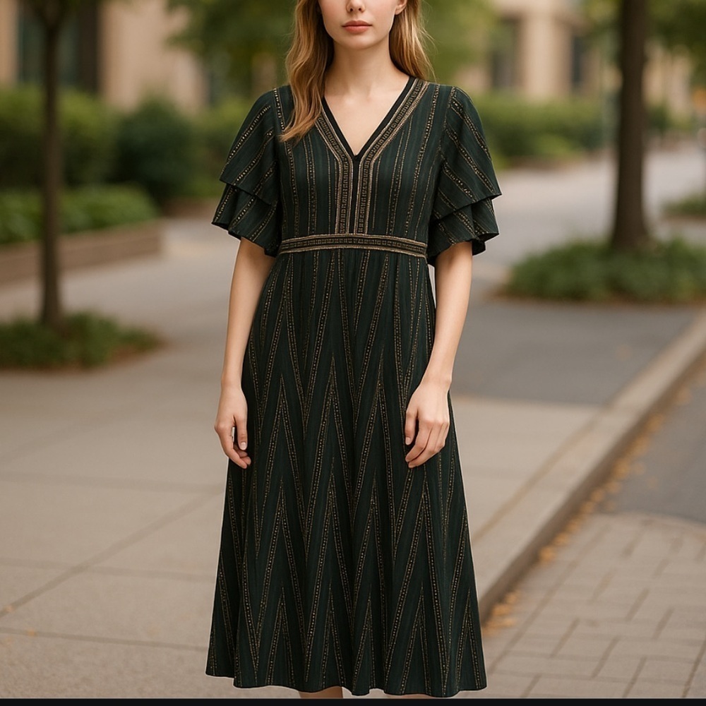 Molly Bracken Short Flutter Sleeve MIDI Dress in Excellent Pre Loved Condition